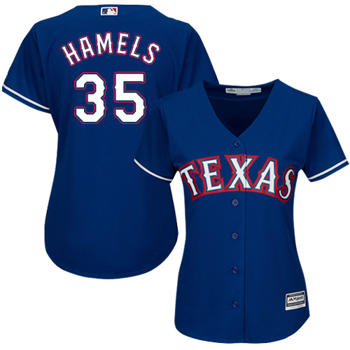 Rangers #35 Cole Hamels Blue Alternate Women's Stitched MLB Jersey - Click Image to Close